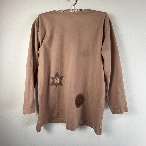 Becky’s 1633 Hand Printed Pre-Shrunk Cotton Art To Wear Top Medium Split Brown - Picture 2 of 8